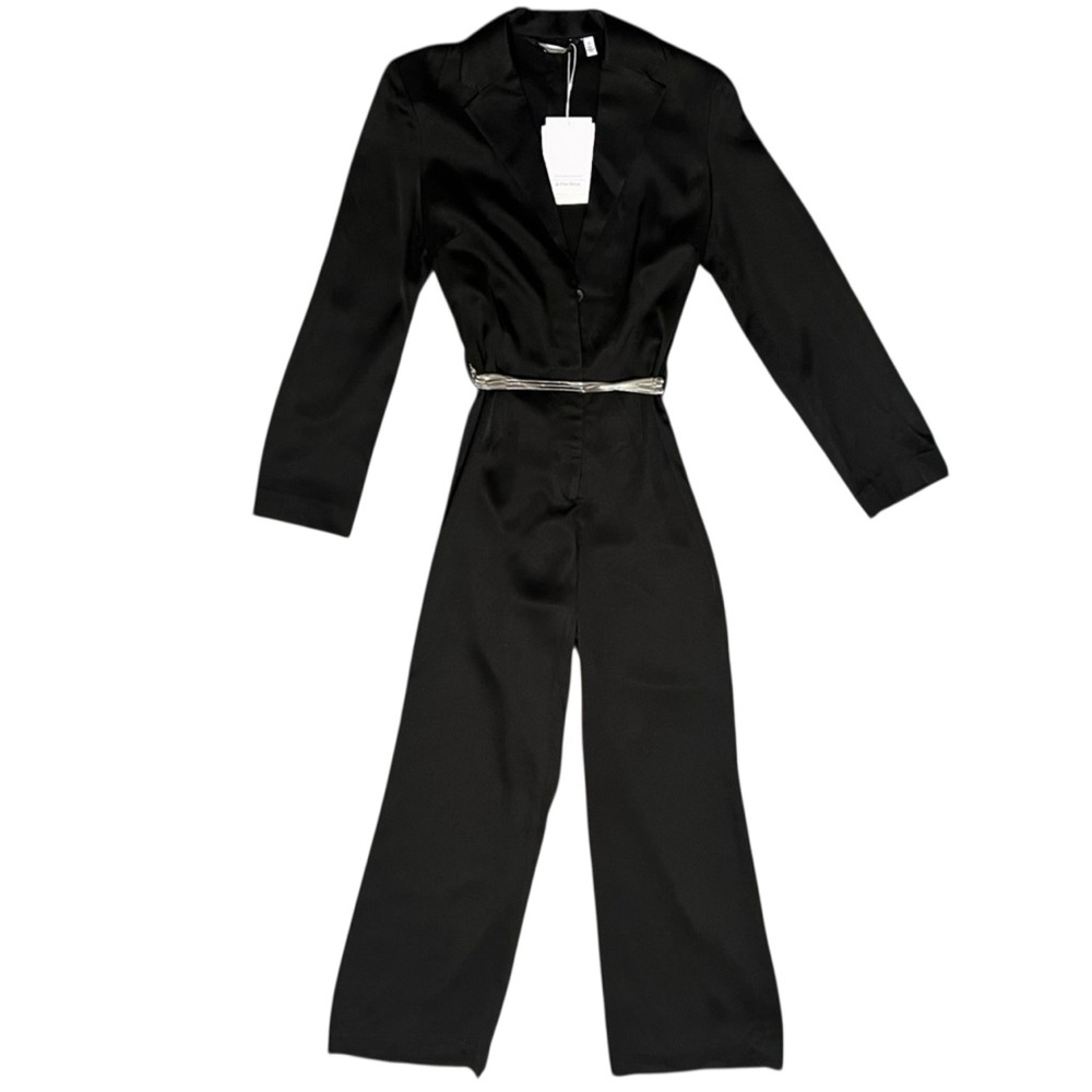 NWT & Other Stories Silver Belted Black Satin Jumpsuit Size 0
